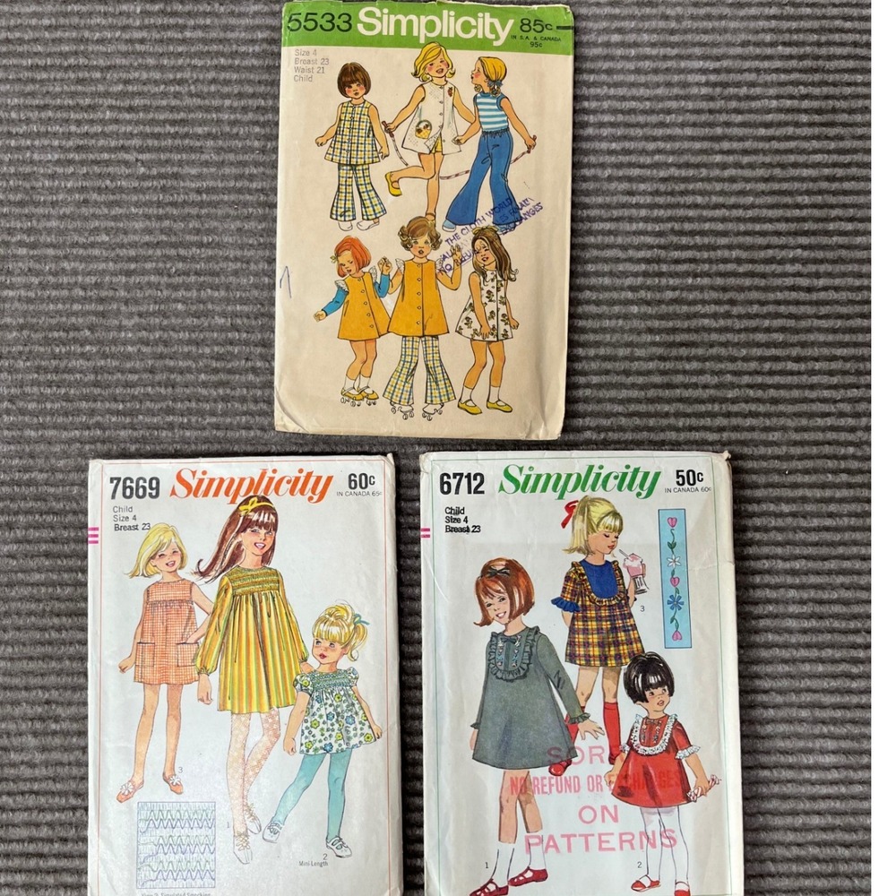 Vintage Simplicity Sewing Patterns Lot Girls Size 4 5533 7669 6712 Dress Pants
